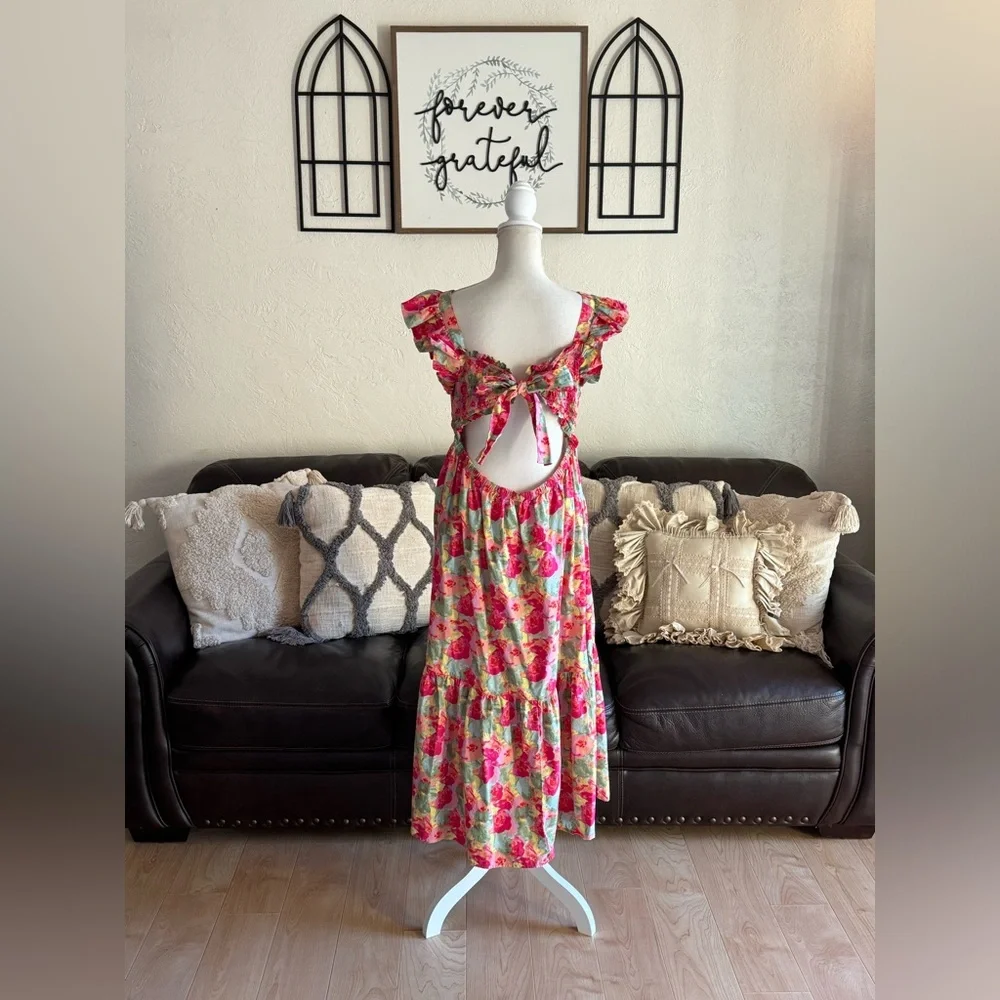 Peyton & Parker Women's Short Sleeve Floral Print Maxi Dress Size L Boho Summer